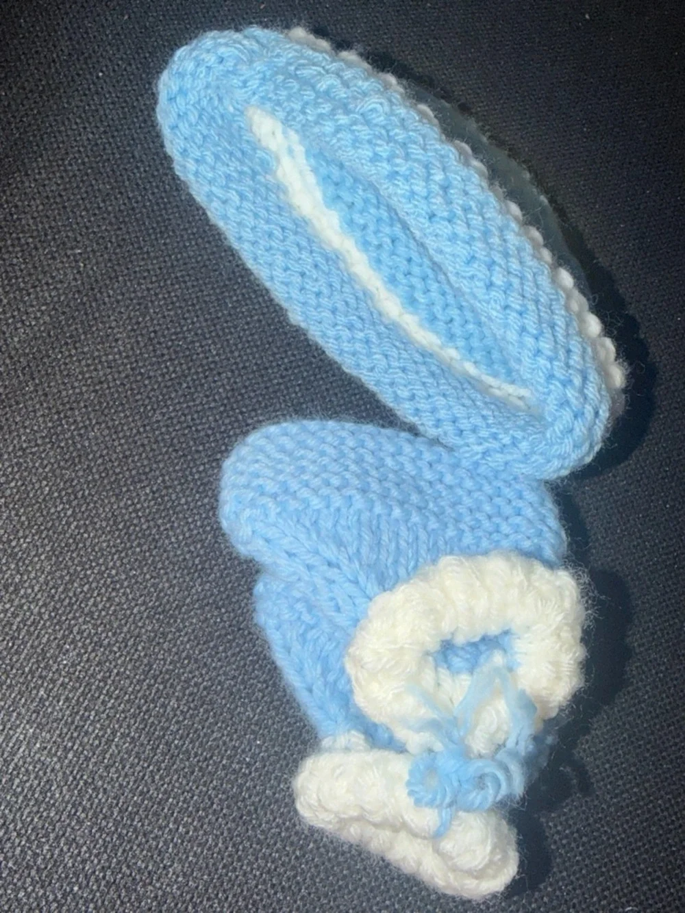 Hand-Knit Baby Blue and White Hat & Mittens Set